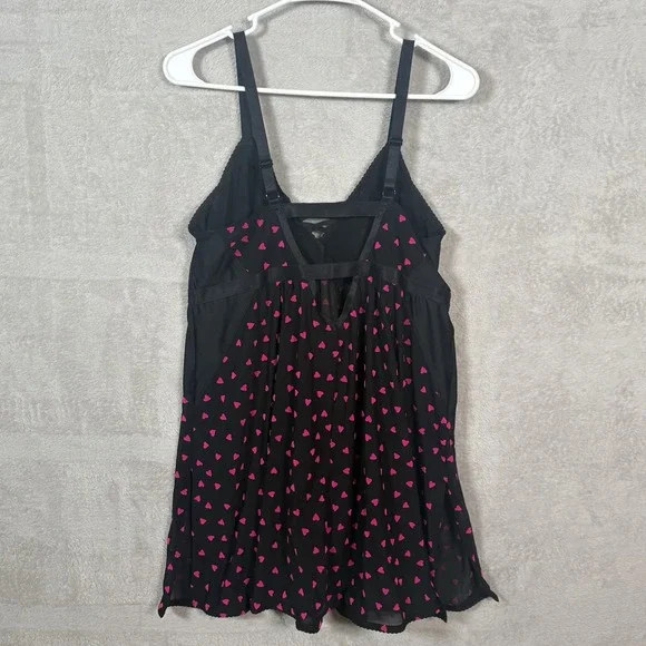 Torrid Black Mesh Flocked French Pink Hearts Babydoll Lingerie Chemise Size 2 2X - Picture 6 of 9